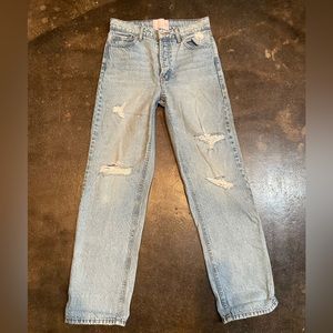 REVICE Women’s High Waist Baggy Button Fly Distressed Jeans Size 27